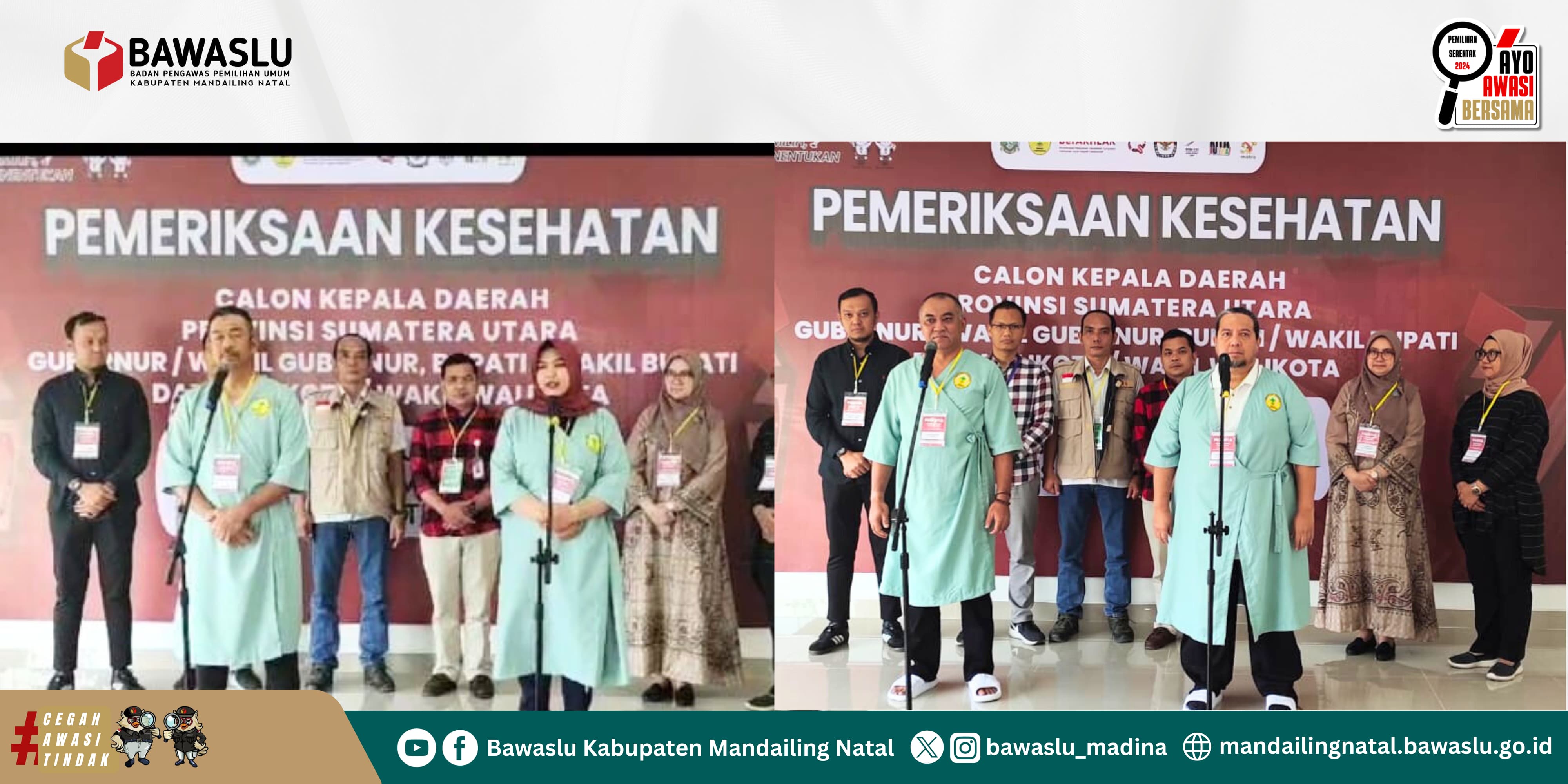 Ket Foto : Anggota Bawaslu Madina, Asrizal Lubis, S.Th.I lakukan pengawasan pelaksanaan tes kesehatan Pasangan Calon Bupati dan Wakil Bupati Madina di RS Haji Medan didampingi oleh Anggota KPU Madina, Agus Salam, Tim LO Partai dan Tim Medis.