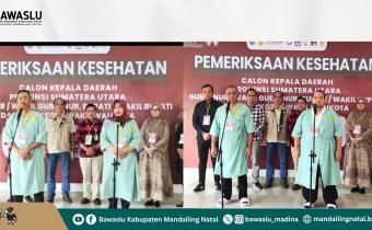 Ket Foto : Anggota Bawaslu Madina, Asrizal Lubis, S.Th.I lakukan pengawasan pelaksanaan tes kesehatan Pasangan Calon Bupati dan Wakil Bupati Madina di RS Haji Medan didampingi oleh Anggota KPU Madina, Agus Salam, Tim LO Partai dan Tim Medis.